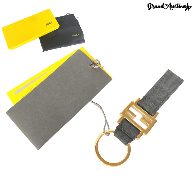 FENDI PVCxGP Charm Black Gold Keycase Keychain