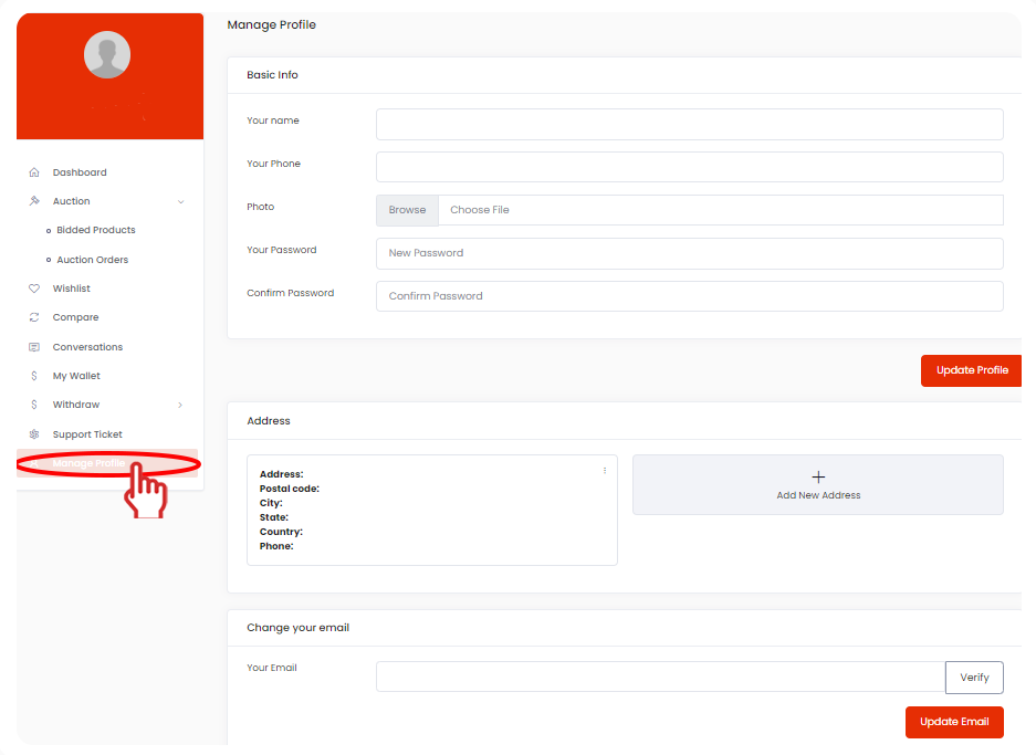 Manage profile