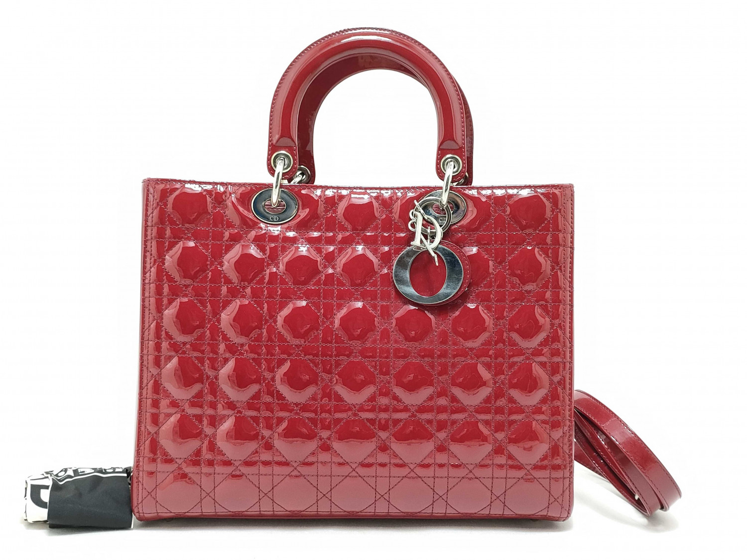 Dior Lady Handbag Red Enamel Leather
