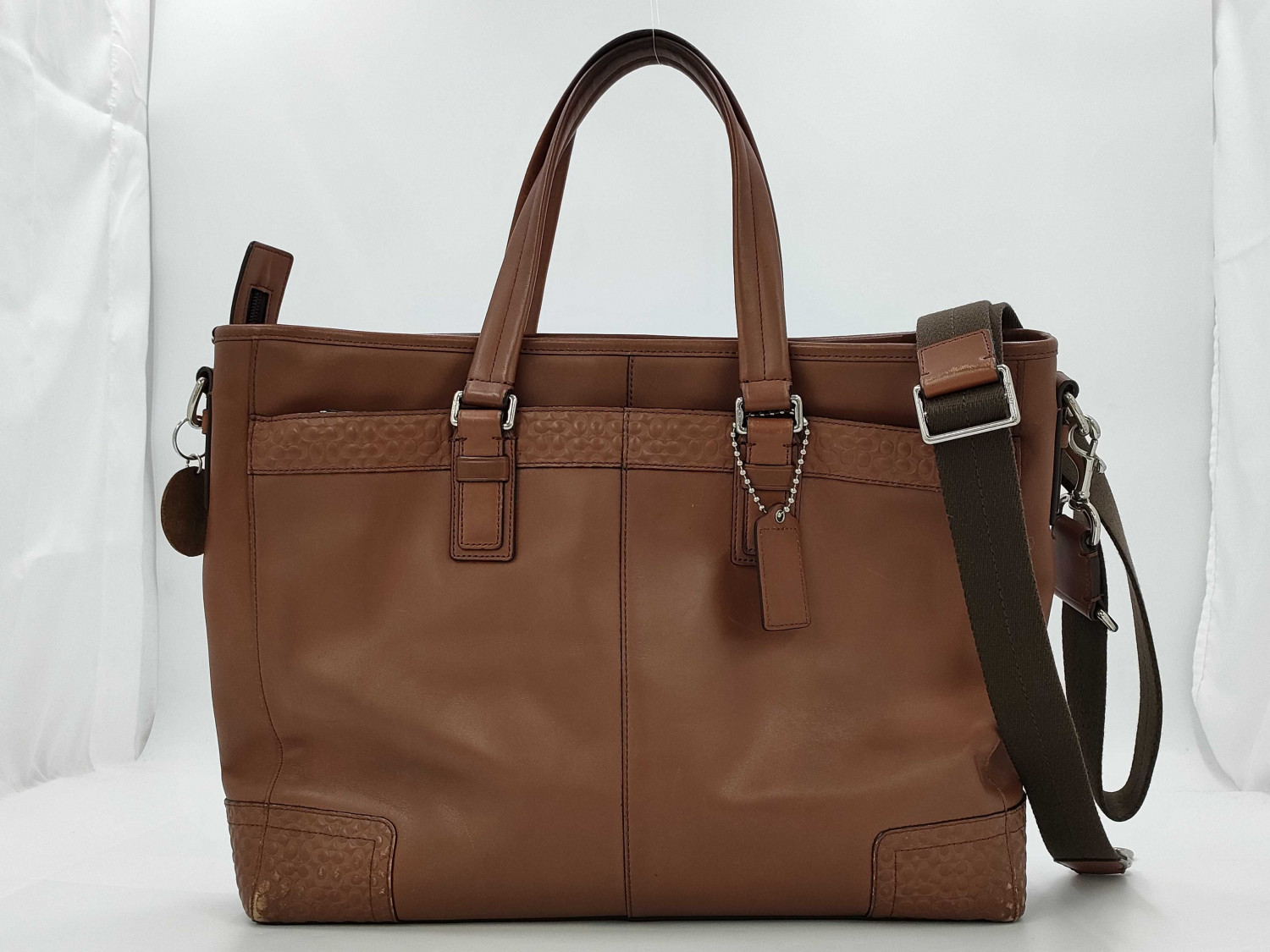 coach 2way tote bag with shoulder strap leather brown tote bag