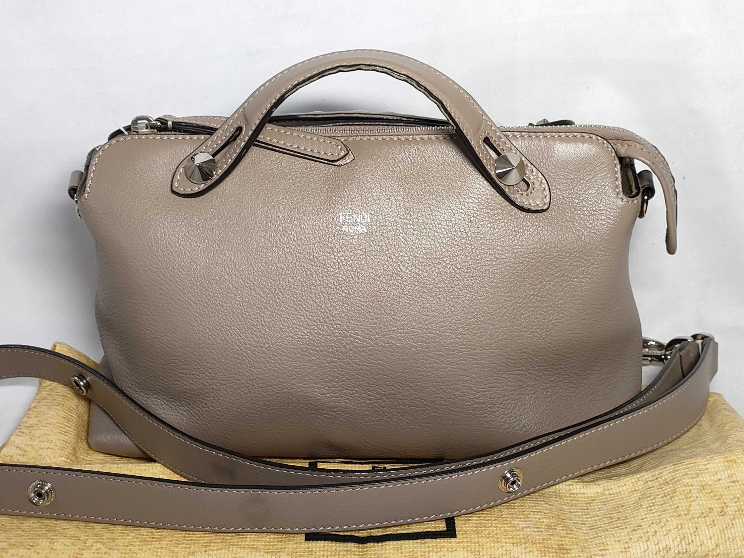FENDI FENDI 8BL124-1D5 Leather by The Way Medium Handbag Grey Shoulder StrapCrochetHandbag with storage bag