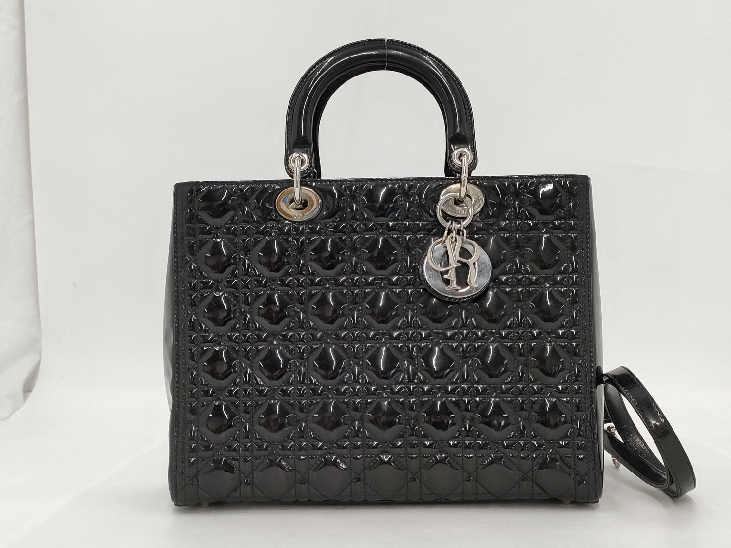 Dior Handbag large size black enamel glossy leather