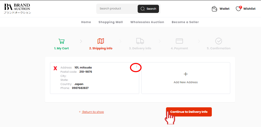 Select shipping address