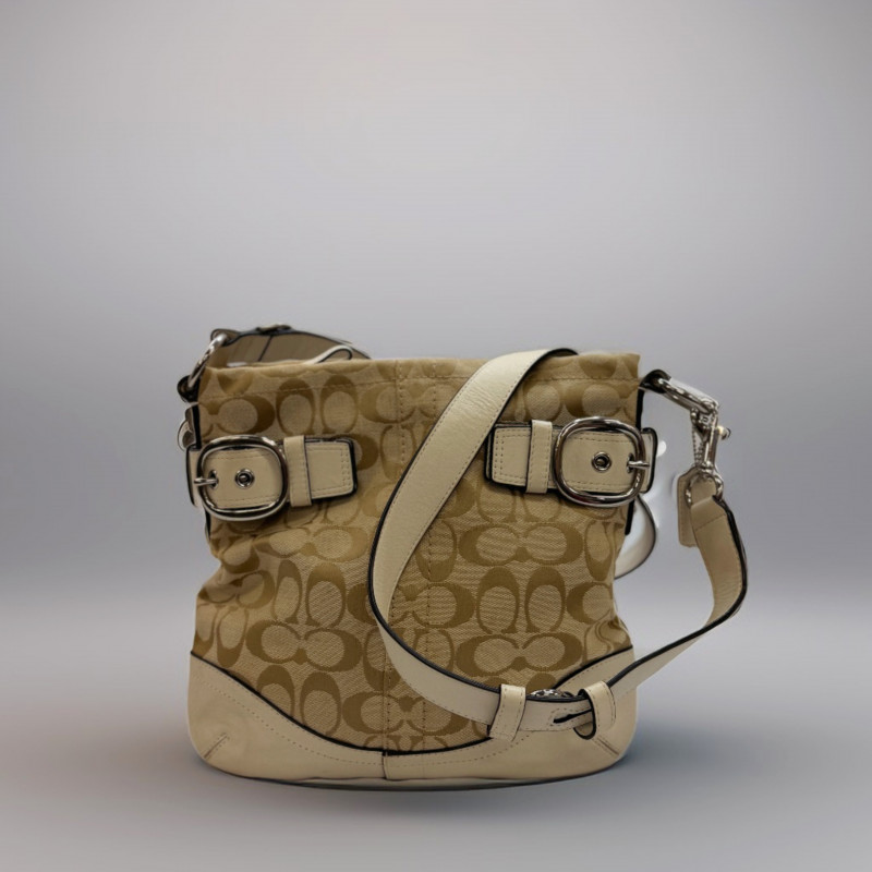 COACH Canvas Beige Leather Shoulder Bag