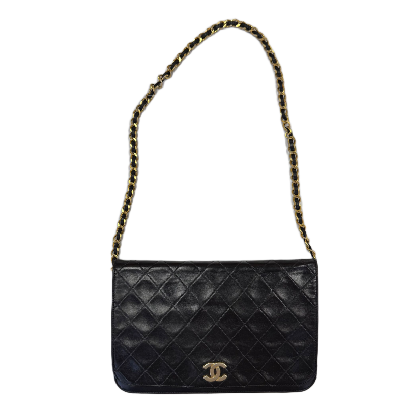 vintage CHANEL full flap lambskin pushlock shoulder bag