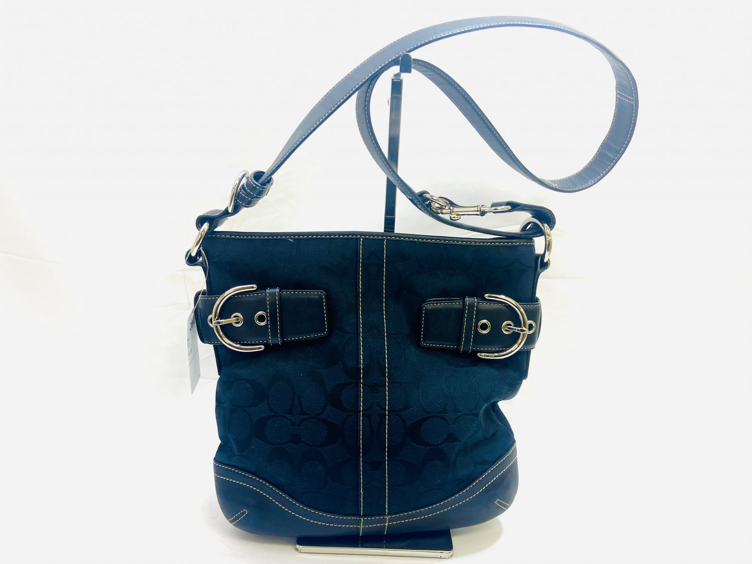 COACH Canvas Black Leather Shoulder Bag